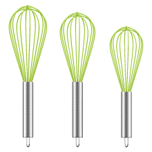 Professioneller Schneebesen aus Edelstahl mit ergonomischem Griff für antihaftbeschichtete Oberflächen. Der komfortable Silikon-Schneebesen eignet