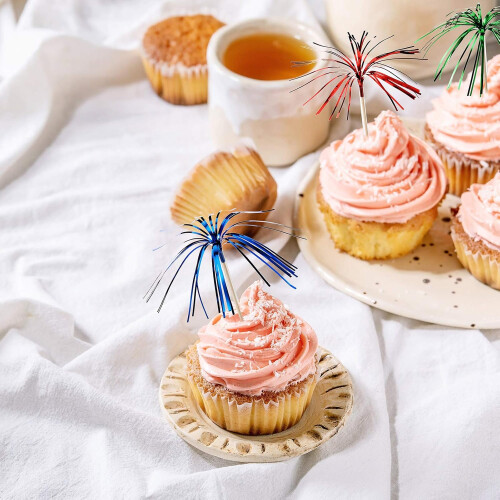 Διακοσμητικά για Cupcakes με Πυροτεχνήματα Celestial Sparkle, Ζωντανά Glitter Bamboo Picks για 2
