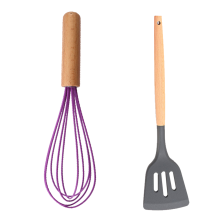 Set van 2 siliconen garde met houten handvat en ballonvormige garde, hittebestendig en krasvrij, multifunctioneel en gemakkelijk schoon te maken.