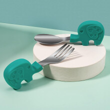 Voedingsadvies voor baby's, ergonomische vork- en lepelset voor de ontwikkeling van fijne motoriek, ergonomische handgreep voor baby's,
