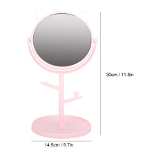Cute Pink Desktop Mirror with Rotating Function & Cat Ear Makeup Tray