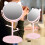 Cute Pink Desktop Mirror with Rotating Function & Cat Ear Makeup Tray 5
