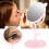 Cute Pink Desktop Mirror with Rotating Function & Cat Ear Makeup Tray 9