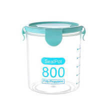 Compañero de despensa eficiente, recipiente hermético para alimentos de 800 ml, color azul, diseño transparente con escala clara para una