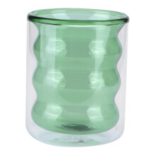 Cupán Gloine Frith-Scaldála le Struchtúr Balla Dúbailte, Tumbler Gloine Borosilicate Inslithe Teochta le Dearadh Inmheánach Bíseach 3D, Solas