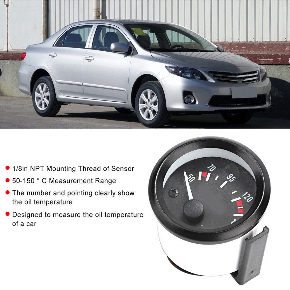 12V Aluminum Oil Temperature Gauge 52Mm 50-150C & Black/White 9381362536316