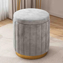 Storage Ottoman, Round Plush Ottoman with Gold Base - Large Capacity Dressing Chair for Elegant Home Decor 002