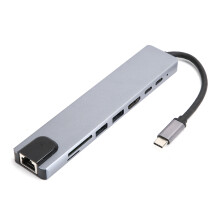 8in1 TypeC to USB 3.0 Hub HDMI RJ45 Ethernet Mini SDTF OTG Adapter for Laptop