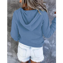Damen-Blaues Kapuzen-Sweatshirt mit Kordelzug, Knopfleiste, Größe XXL