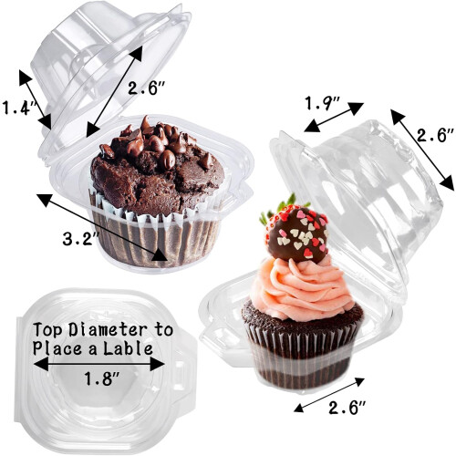 Θήκες για Cupcakes με βαθύ θόλο, αεροστεγή καπάκια για μεμονωμένα δοχεία για Cupcakes με 2