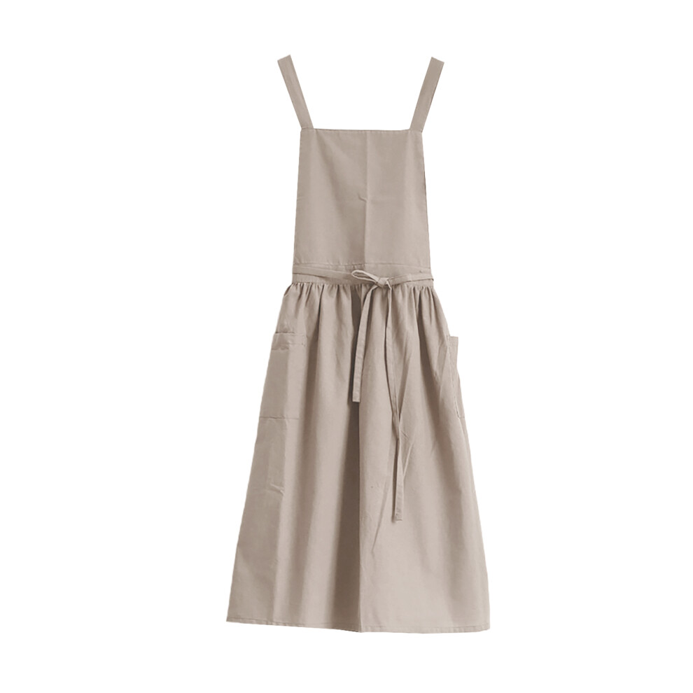 Cotton Linen Blend Apron With Convenient Pocket For-wheat color-image-OPC-PN2RZM2-NEW