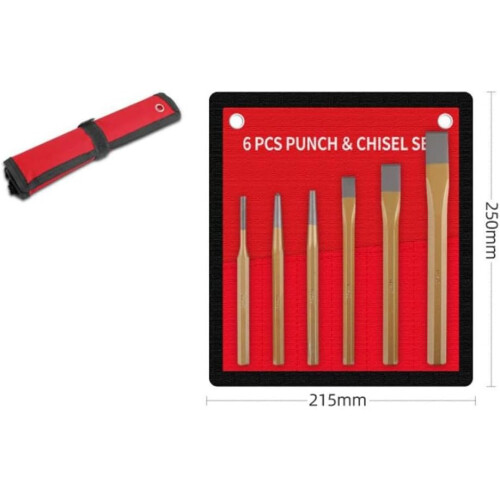 6 Pics Flat Chisel and Center Punch Set for Brickwork, Metal, Concrete and Stone Processing with Storage Pouch(A) 2