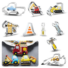 Ausstechformen-Set mit Baumaschinenmotiven, lebensmittelechte Edelstahlwerkzeuge für verschiedene Bauformen, ideal für Kinder und Erwachsene,