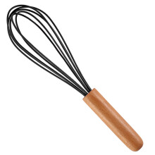 Schneebesen mit ergonomisch geformtem Holzgriff, kratzfester Beschichtung, hitzebeständig (bis 230 C), Silikondraht, spülmaschinenfest