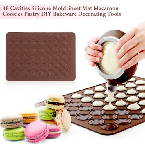 Molde de silicone flexível antiaderente e fácil de limpar para decoração de macarons e biscoitos (cor chocolate). 2