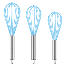 Professioneller Schneebesen aus Edelstahl mit ergonomischem Griff für antihaftbeschichtete Oberflächen. Der komfortable Silikon-Schneebesen eignet