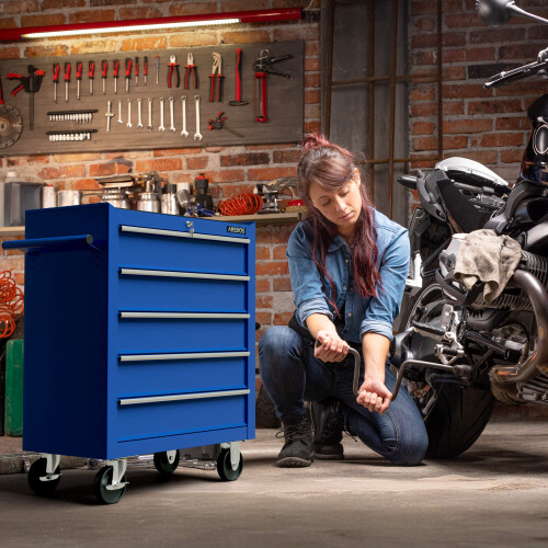 AREBOS AREBOS 5-Drawer Tool Cabinet Garage Tool Chest with Wheels Workshop Tool Storage Lockable Blue 1
