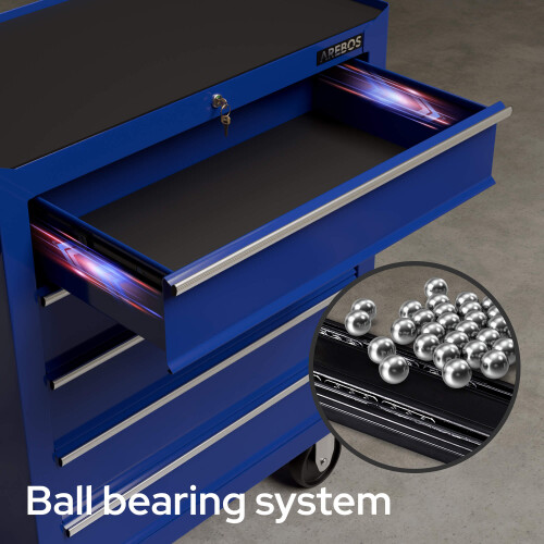 AREBOS AREBOS 5-Drawer Tool Cabinet Garage Tool Chest with Wheels Workshop Tool Storage Lockable Blue 2