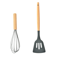 Mehrzweck-Silikon-Schneebesen, kratzfest beschichteter Schneebesen für antihaftbeschichtetes Kochgeschirr mit Holzgriff, hitzebeständig von -40 F