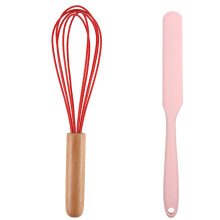 Batteur à œufs avec tête ballon, fouet en silicone pour fouetter et faire mousser, manche en bois, ustensile de cuisine antiadhésif et sûr,
