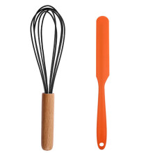 Fouet en silicone avec manche en bois, résistant à la chaleur, facile à nettoyer et fils en acier inoxydable durables ; idéal pour le chef