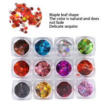 12 Colors Maple Leaf Nail Art Sequins DIY Decoration QT0273, 12 pcs