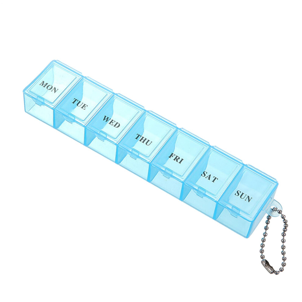 Blue Medication Storage Box - 7 Compartments Clear Pill Box | Portable Pill Organizer, Mini Moisture Proof Pill Case Storage Pill Box Clear