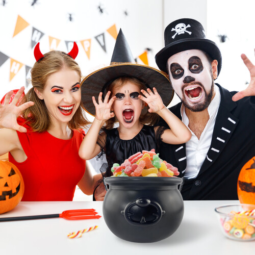 Πλαστική θήκη για γλυκά για εκδηλώσεις Halloween, ανθεκτικό πλαστικό καζάνι με λαβή, 2