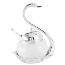 Pote de vidro para condimentos com suporte elegante, recipiente para temperos em formato de cisne com pote removível para facilitar a limpeza,