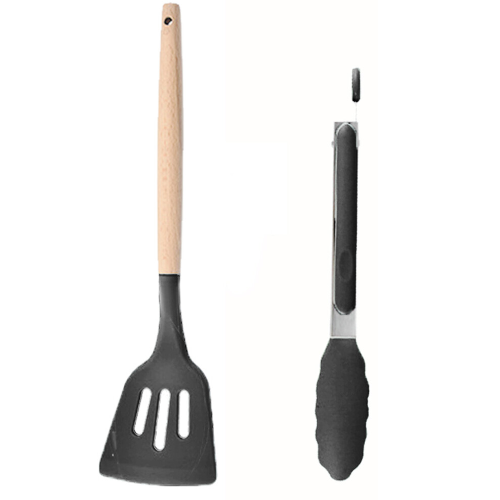 Heat-resistant Head Cooking Utensils, Versatile Kitchen Tools For Nonstick Cookware, Silicone Cooking Utensil Set, Ergonomic Wooden Handle, 2 Pcs, Ess-image-OPC-PN2SRDD-NEW