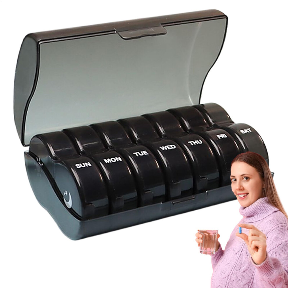 Black Pill Box | Daily Pill Box Â Transparent Coloured Container For Supplements And Daily Medicines Ideal For Elderly And Travel