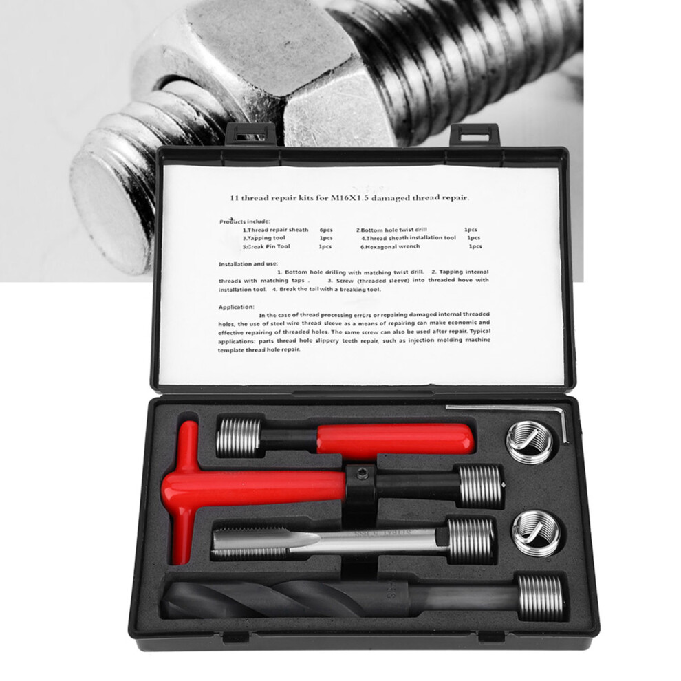 11Pcs Thread Repair Kit Stainless Steel Twisted Drill Wrench Tap Insertion 8741362567245