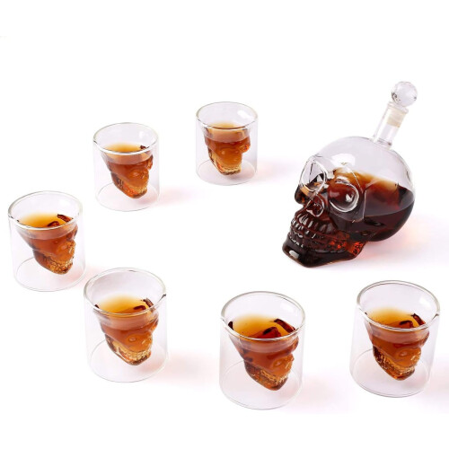 Αστεία διακόσμηση για το Halloween, καράφα ποτού με σχέδιο κρανίου και πώμα από φελλό 2