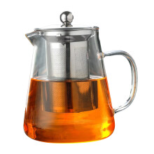 Glastekande med infuser til løsbladet te, borosilikatglas varmebestandig komfursikker tekedel med aftagelig metalinfuser, V-formet tud
