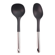Conjunto de duas colheres de silicone para cozinhar, com cabos duráveis de aço inoxidável. Utensílios de cozinha antiaderentes para cozinhar com