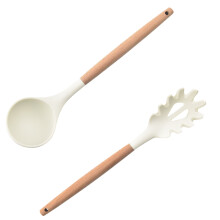 Colheres de silicone de qualidade alimentar, resistentes ao calor, com cabo ergonômico de madeira para uso confortável, compatíveis com panelas