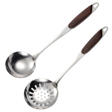 Colher perfurada de aço inoxidável com cabo longo, design ergonômico com pega antiderrapante para cozinhar com segurança e conforto, utensílio