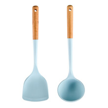 Colheres de silicone resistentes ao calor para cozinhar, utensílios de cozinha antiaderentes e duráveis, cabo de madeira para uma pegada