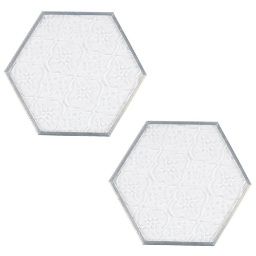 Double Sided Glass Frame for Hexagonal Shape, Heat-resistant Glass Coaster with Copper Embossed Pattern