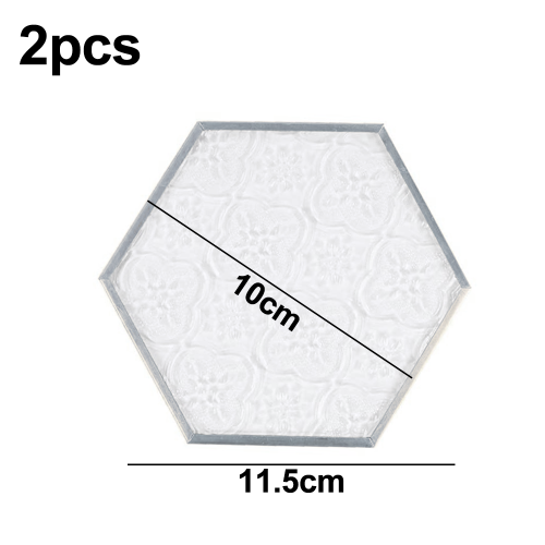 Double Sided Glass Frame for Hexagonal Shape, Heat-resistant Glass Coaster with Copper Embossed Pattern 1