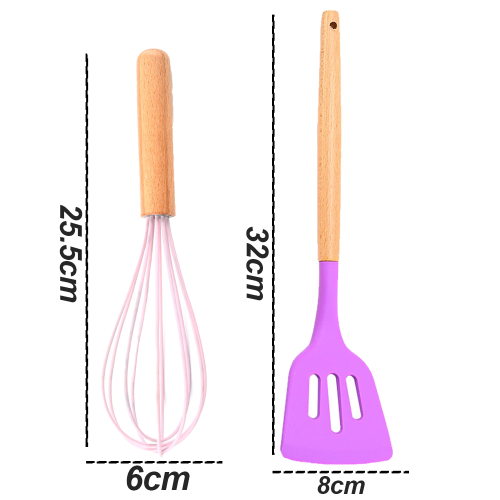 Αναδευτήρας σιλικόνης Comfort Grip με ξύλινη λαβή, ανθεκτικό στη θερμότητα εργαλείο 1
