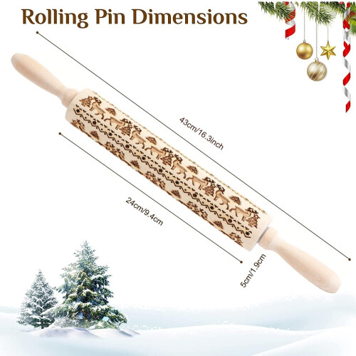 Rolo de massa com entalhe profundo em forma de alce e veado, feito de madeira de faia, ideal para confeitaria e artesanato, 43 cm/16,9 polegadas, 2