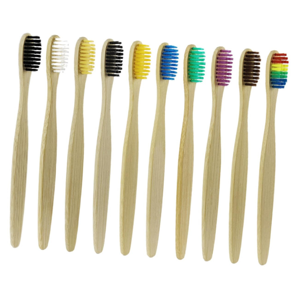 10pcs Bamboo Toothbrush Soft Bristles Ergonomic Handle Portable for Travel Camping Hotel Guesthouse Use Random Color
