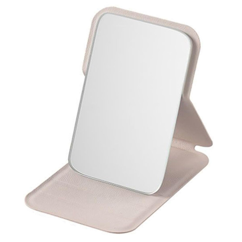Cream 10X7cm Portable Folding Travel Mirror, Pu Leather Travel, Free Standing Vanity, Tabletop Foldable (Cream)