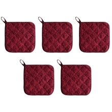 Extra dicke Topflappen, hitzebeständige, gesteppte Polsterung, 5er-Set, flexibles Material, fester Griff, Frottee-Baumwolle, für drinnen und
