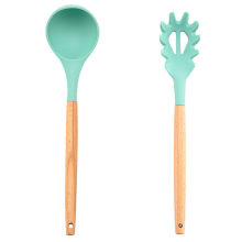 Mangos de madera, juego de colores populares, cuchara de silicona con mango de madera, utensilios de gran tamaño para dominar la cocina.