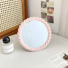 Desktop Mirror with Stand Countertop Makeup Mirror Vanity Mirror Cosmetic Mirror Decorative Mirror for Bedroom Bathroom (Pink, Round)