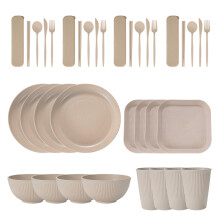 Borden- en kommenset met bestek, magnetronbestendig, 36-delig, duurzaam servies, vaatwasmachinebestendig, servies met natuurlijke textuur,