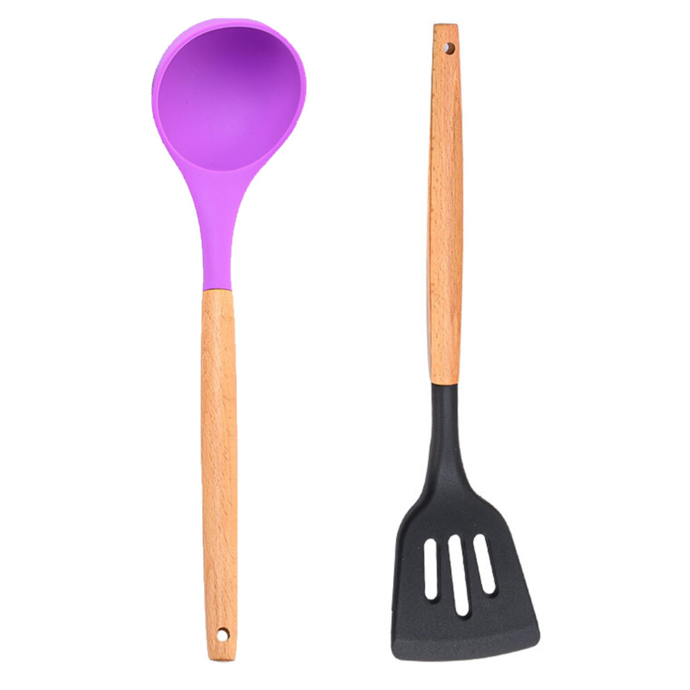 Non-Stick Silicone Cooking Utensils, 2-Piece Set with Solid Wood Handle, Perfect for Non-Stick Cookware and High Heat Resistance, Easy Clean and Store-image-OPC-PN2VMKH-NEW