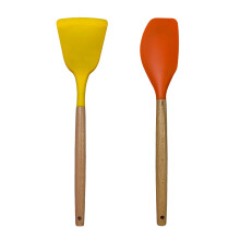 Set de tacâmuri de bucătărie, tacâmuri de gătit din silicon antiaderent, rezistență la căldură, mâner durabil din lemn, design elegant,